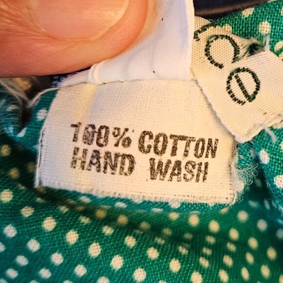 1980s Belle France Blue Stripe Cotton Midi Dress Puffy Sleeves Pockets Sz 6 - Picture 12 of 14